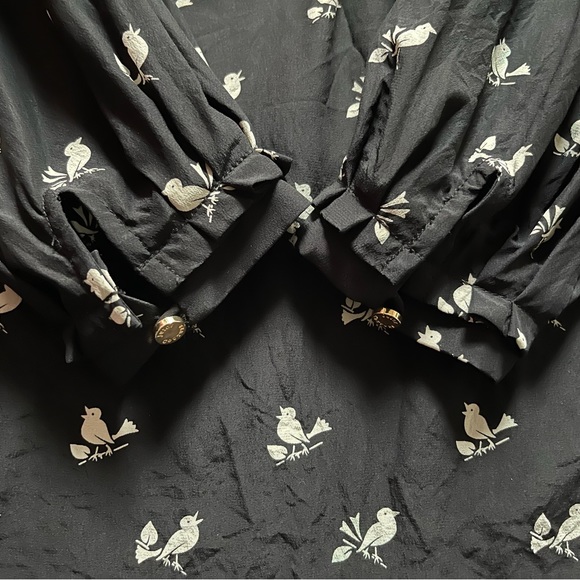 Juicy Couture Black Bird Silk Blouse Size Small - Picture 6 of 13